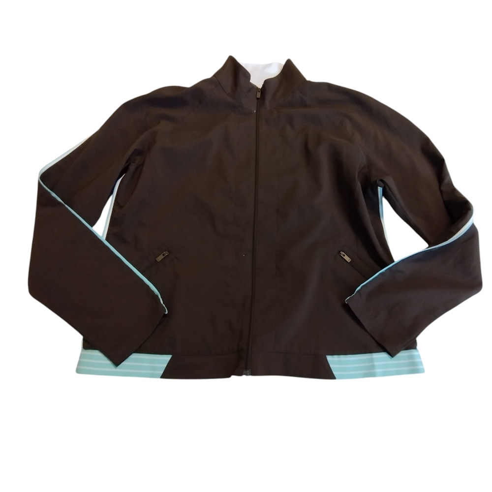 EUC Izod Movement Brown Jacket with Light Blue Accents Zip Up Lightweight XL - Picture 3 of 7